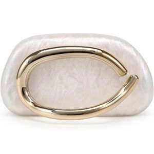 Gold Tone Accent Pearl White Clutch